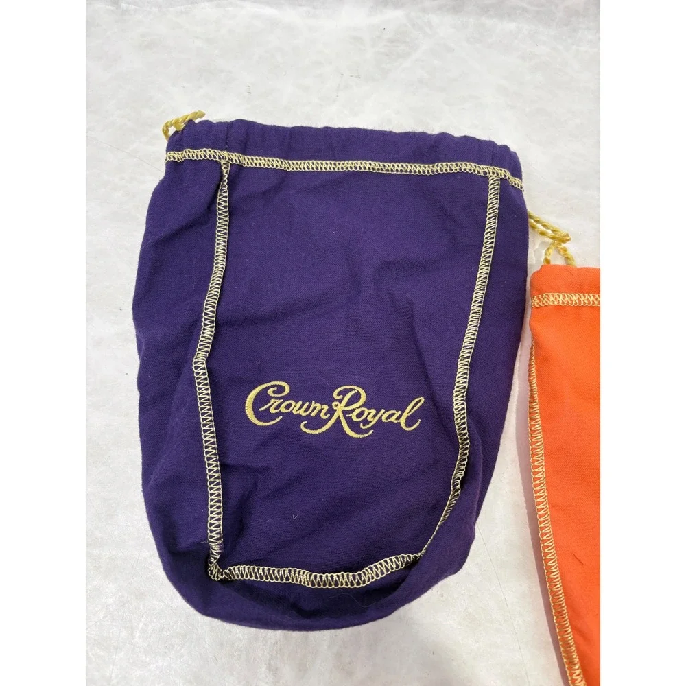 Crown Royal Drawstring Bag Set Purple Felt and Orange Canvas 2 Piece Lot
